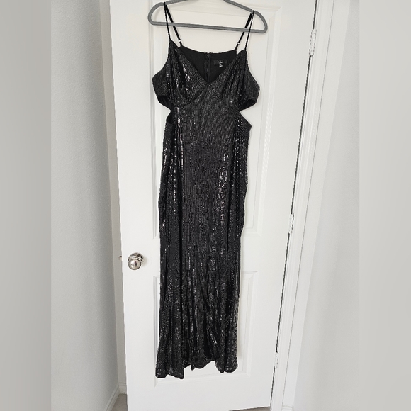 Lulus Black Sequined Dress Glamorous Affair Cutout XL Current Style - Picture 6 of 8